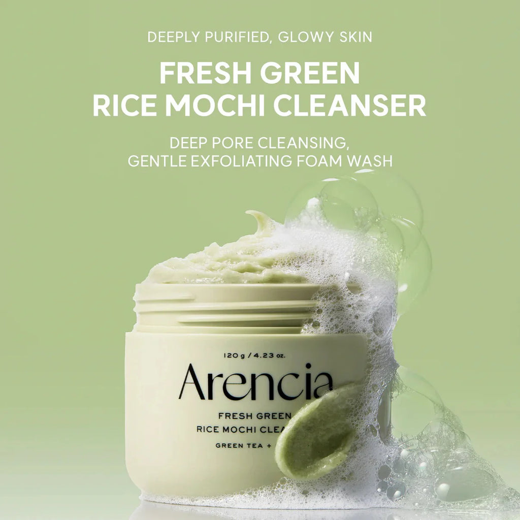 Arencia Fresh Green Rice Mochi Cleanser with foamy lather – Green Tea hydrating face wash